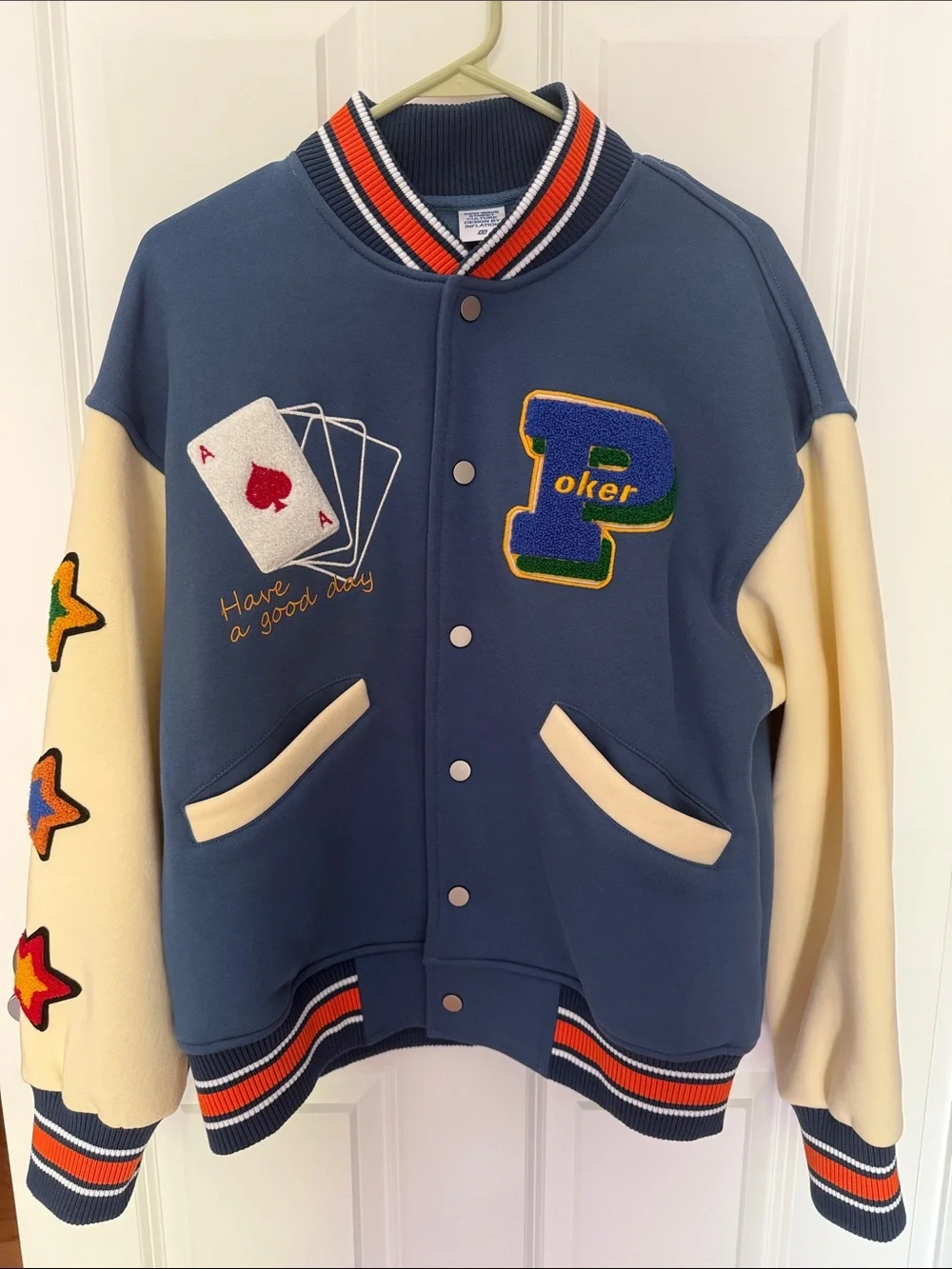 Parker Blue and Cream Letterman Jacket with Game Patches
